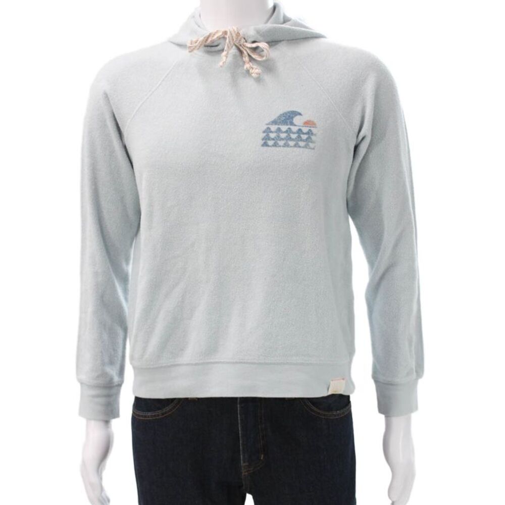 Faherty Mens Pullover Hoodie Blue Graphic Organic Cotton Drawstring Size S